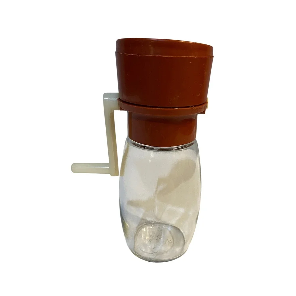 Vintage Gemco Nut Chopper Hand Crank Manual Grinder Glass Jar Brown Top USA Made